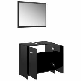 Bathroom Furniture Set High Gloss Black Chipboard