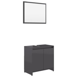 Bathroom Furniture Set High Gloss Grey Chipboard