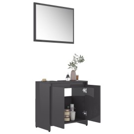 Bathroom Furniture Set High Gloss Grey Chipboard