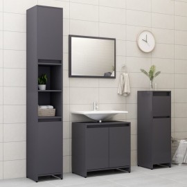 Bathroom Furniture Set High Gloss Grey Chipboard
