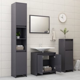 Bathroom Furniture Set High Gloss Grey Chipboard