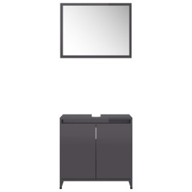 Bathroom Furniture Set High Gloss Grey Chipboard