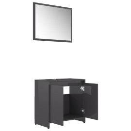 Bathroom Furniture Set High Gloss Grey Chipboard