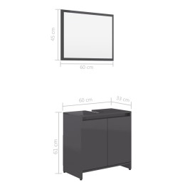 Bathroom Furniture Set High Gloss Grey Chipboard