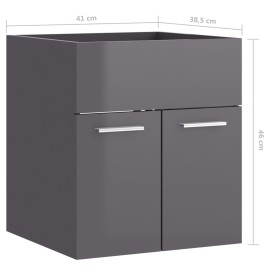 Sink Cabinet High Gloss Grey 41x38.5x46 cm Chipboard