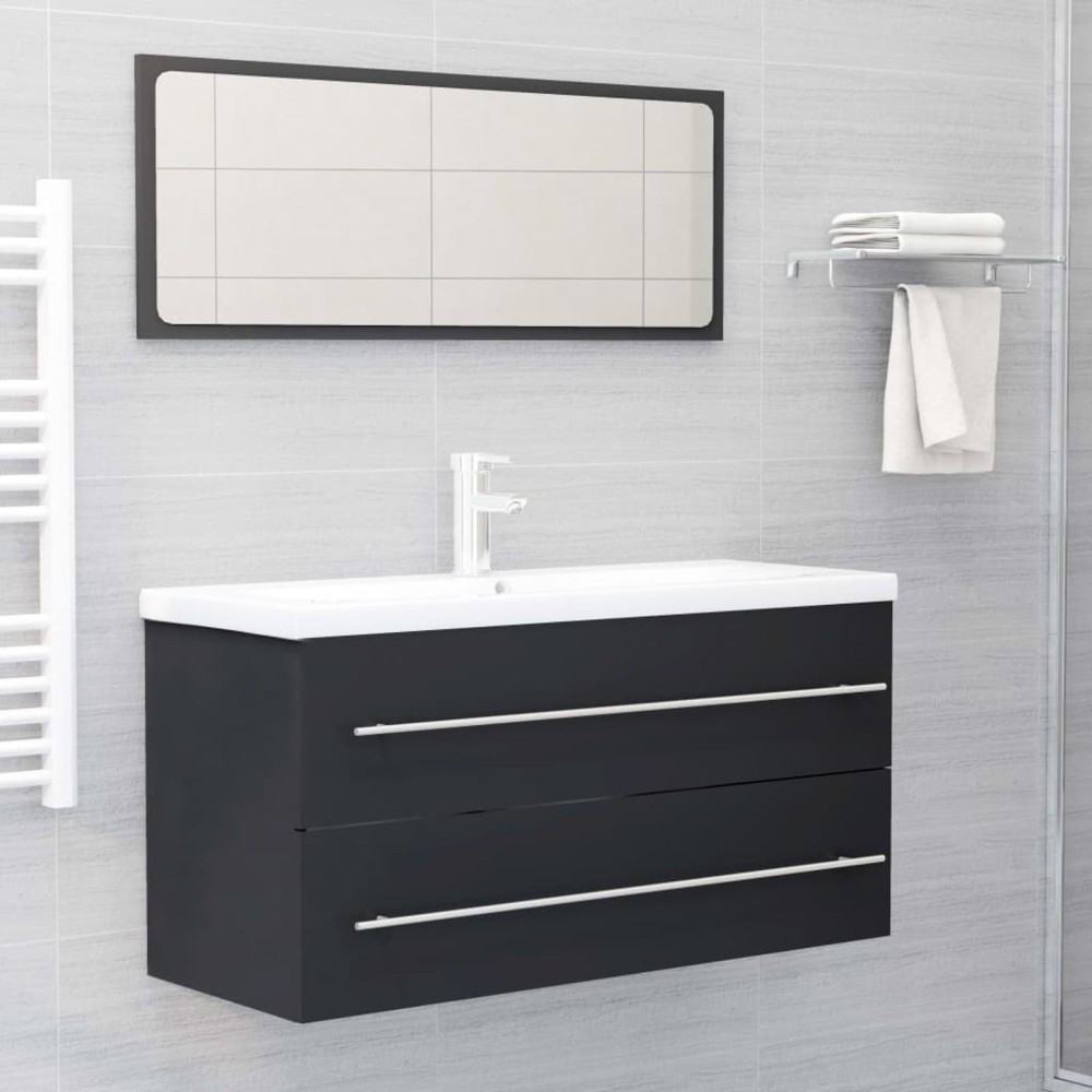 2 Piece Bathroom Furniture Set Grey Chipboard