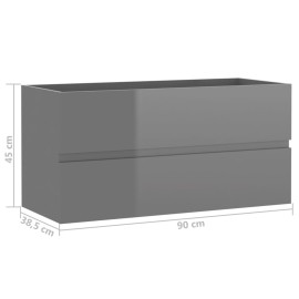 Sink Cabinet High Gloss Grey 90x38.5x45 cm Chipboard