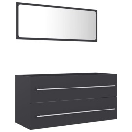 2 Piece Bathroom Furniture Set Grey Chipboard