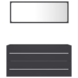2 Piece Bathroom Furniture Set Grey Chipboard