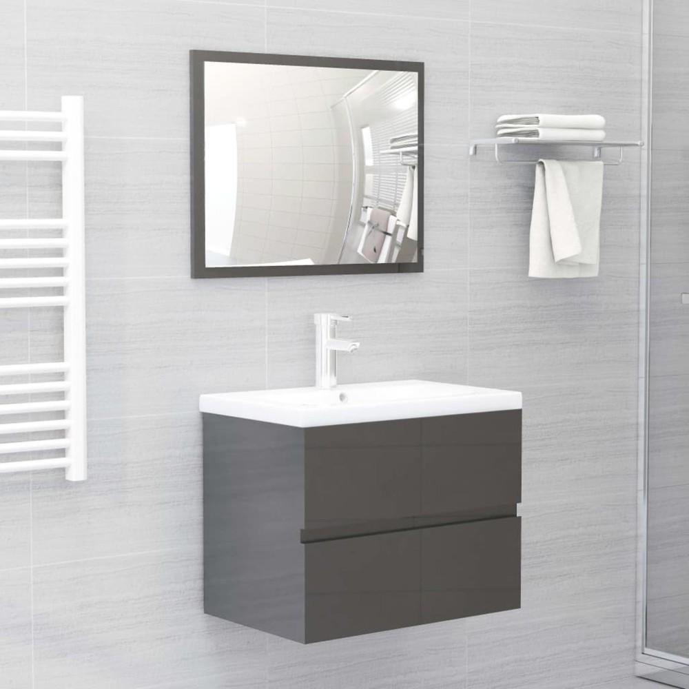 2 Piece Bathroom Furniture Set Grey Chipboard