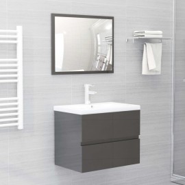 2 Piece Bathroom Furniture Set Grey Chipboard