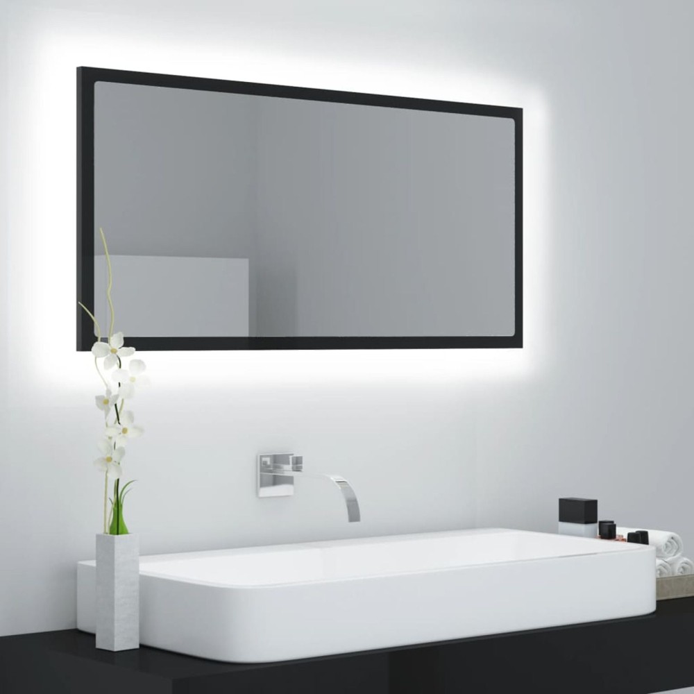 LED Bathroom Mirror High Gloss Black 90x8.5x37 cm Chipboard