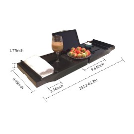 Bathtub Caddy Tray Bamboo Spa Bathtub Caddy Organizer Book Wine Holder Nonslip Bottom Extendable Sides