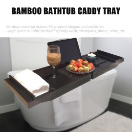 Bathtub Caddy Tray Bamboo Spa Bathtub Caddy Organizer Book Wine Holder Nonslip Bottom Extendable Sides