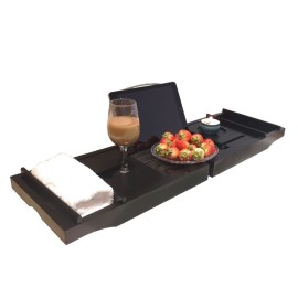 Bathtub Caddy Tray Bamboo Spa Bathtub Caddy Organizer Book Wine Holder Nonslip Bottom Extendable Sides