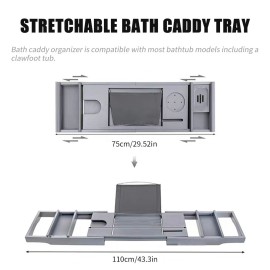 Bathtub Caddy Tray Bamboo Spa Bathtub Caddy Organizer Book Wine Holder Nonslip Bottom Extendable Sides
