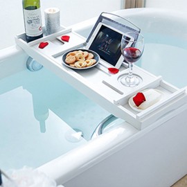 Bathtub Caddy Tray Bamboo Spa Bathtub Caddy Organizer Book Wine Holder Nonslip Bottom Extendable Sides