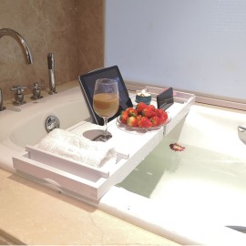 Bathtub Caddy Tray Bamboo Spa Bathtub Caddy Organizer Book Wine Holder Nonslip Bottom Extendable Sides