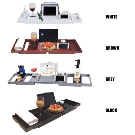 Bathtub Caddy Tray Bamboo Spa Bathtub Caddy Organizer Book Wine Holder Nonslip Bottom Extendable Sides