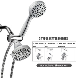 Handheld Shower Head Rain Showerhead Combo 5 Spray Settings High Pressure Shower Head With 3-Way Water Diverter Stainless Steel Hose Set Polished Chrome Bathroom Hand Showerhead Holder