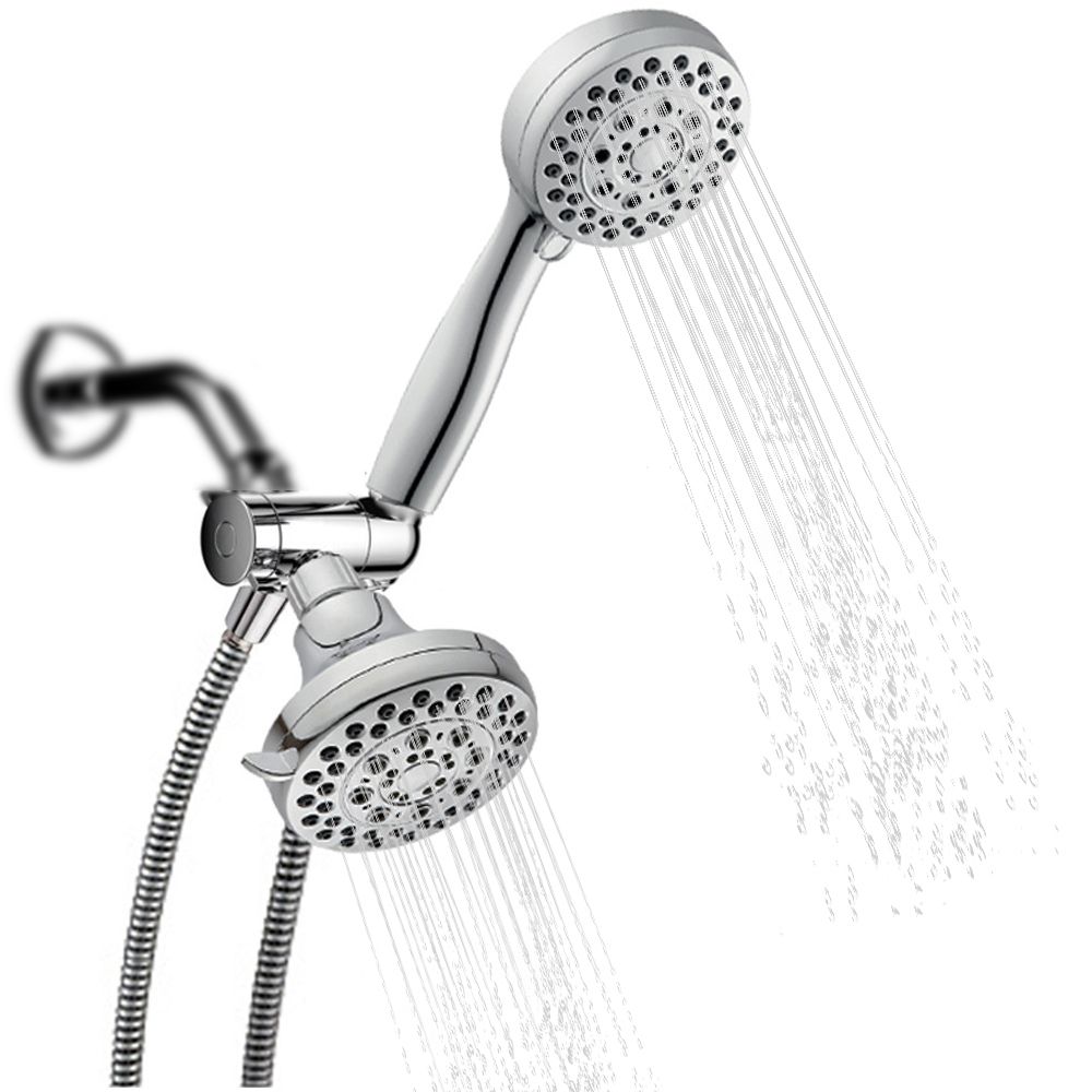 Handheld Shower Head Rain Showerhead Combo 5 Spray Settings High Pressure Shower Head With 3-Way Water Diverter Stainless Steel Hose Set Polished Chrome Bathroom Hand Showerhead Holder