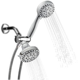 Handheld Shower Head Rain Showerhead Combo 5 Spray Settings High Pressure Shower Head With 3-Way Water Diverter Stainless Steel Hose Set Polished Chrome Bathroom Hand Showerhead Holder