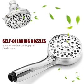 Handheld Shower Head Rain Showerhead Combo 5 Spray Settings High Pressure Shower Head With 3-Way Water Diverter Stainless Steel Hose Set Polished Chrome Bathroom Hand Showerhead Holder