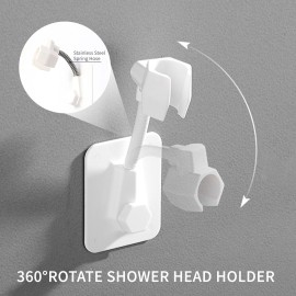 360°Rotate Shower Head Holder Adjustable Self-Adhesive Shower Arm Mount Wall Mounted Handheld Shower Holders Stainless Steel Showerhead Bracket Replacement for Bathroom Bathtub