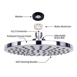 Rainfall Shower Head Combo 8 Inch Rain Showerhead and 3-Setting Handheld Showerhead Hose Bracket 3-Way Splitter Polished Chrome High Pressure Shower Head Combo