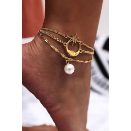 Golden Abstract Star Moon Beaded Double-layered Anklet Chain