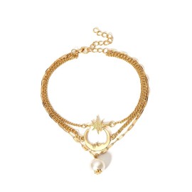 Golden Abstract Star Moon Beaded Double-layered Anklet Chain