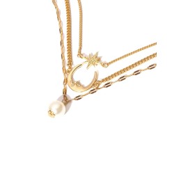 Golden Abstract Star Moon Beaded Double-layered Anklet Chain