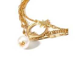 Golden Abstract Star Moon Beaded Double-layered Anklet Chain