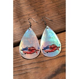 Silvery Flag Lip Print Water Drop Hook Earrings