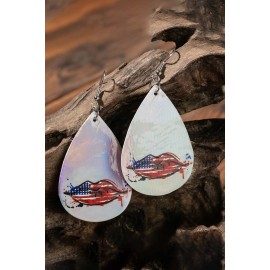 Silvery Flag Lip Print Water Drop Hook Earrings