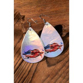 Silvery Flag Lip Print Water Drop Hook Earrings