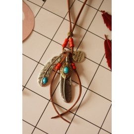 Ethnic Style Feather Leaf Tassel Long Necklace
