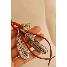 Ethnic Style Feather Leaf Tassel Long Necklace