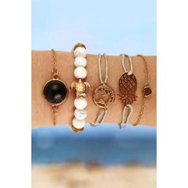 5Pcs Heart Pineapple Tortoise Beading Geometric Hollow Bracelet Set