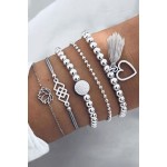 Hollow Out Heart Lotus Beading Tassel Bracelet Set
