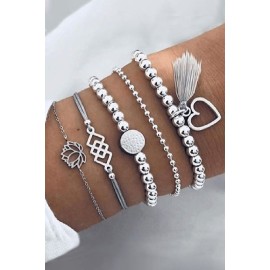Hollow Out Heart Lotus Beading Tassel Bracelet Set