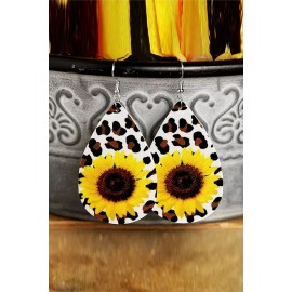 Leopard Print Sunflower PU Leather Earrings