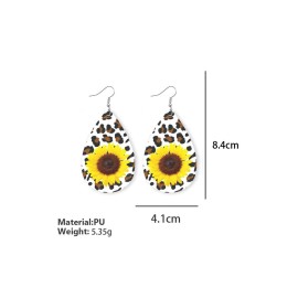 Leopard Print Sunflower PU Leather Earrings