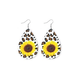 Leopard Print Sunflower PU Leather Earrings