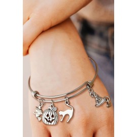 Halloween Pumpkin Face Cat Wizard Hat Witch Stainless Steel Adjustable Bracelet