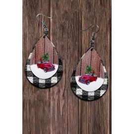 Black Christmas Plaid Graphic Print Water Drop Earrings