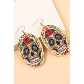 Halloween Skull Floral Print PU Leather Earrings