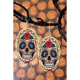 Halloween Skull Floral Print PU Leather Earrings
