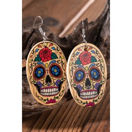 Halloween Skull Floral Print PU Leather Earrings