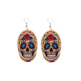 Halloween Skull Floral Print PU Leather Earrings